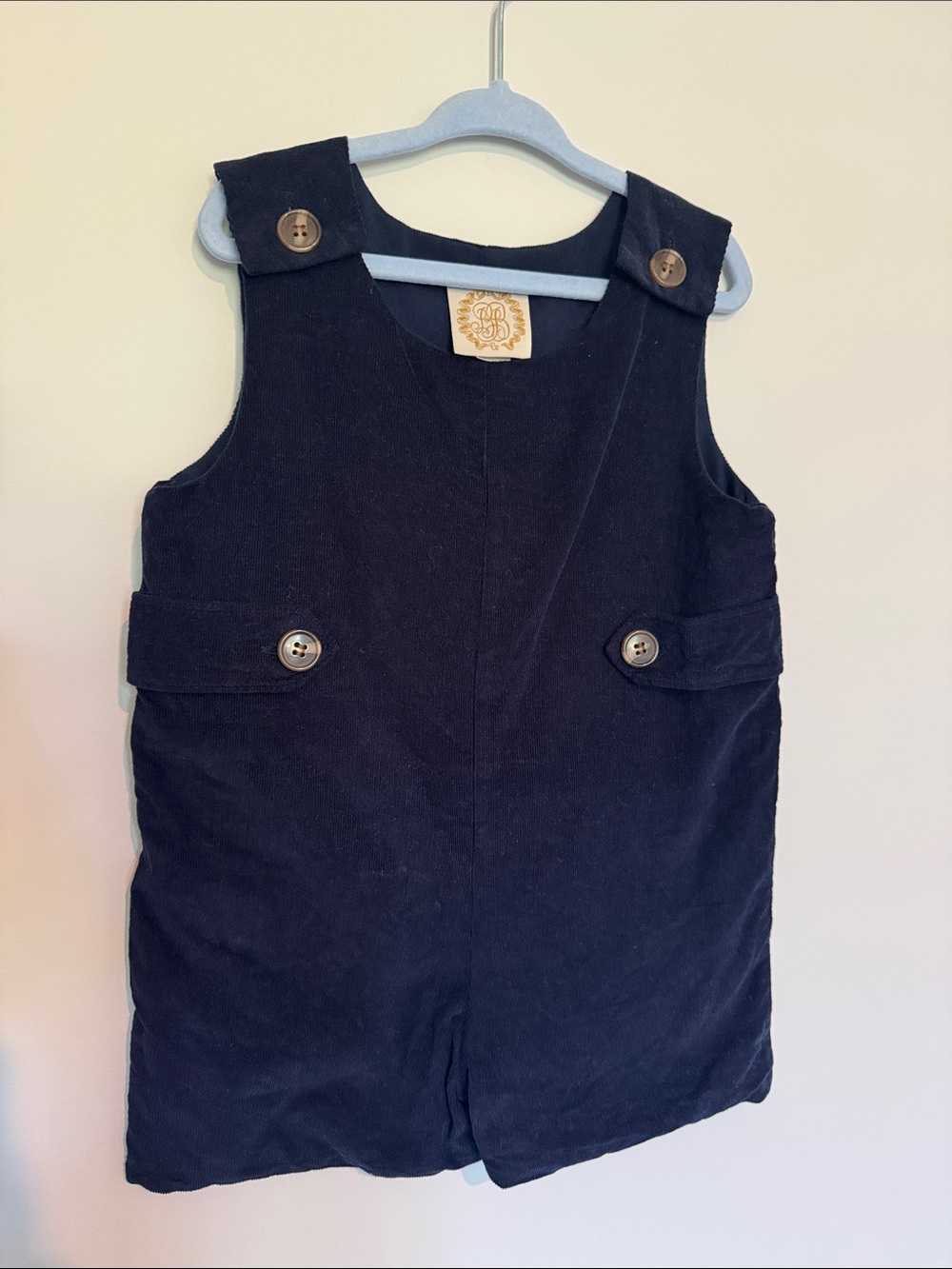 Like New TBBC Classic Navy Corduroy Kids Fall Winter Shortall Romper- 2T